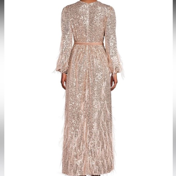 NWOT Antonio Melani x Nicola Bathie Sequin Crew Neck Long Sleeve Feather Dress - Picture 2 of 11